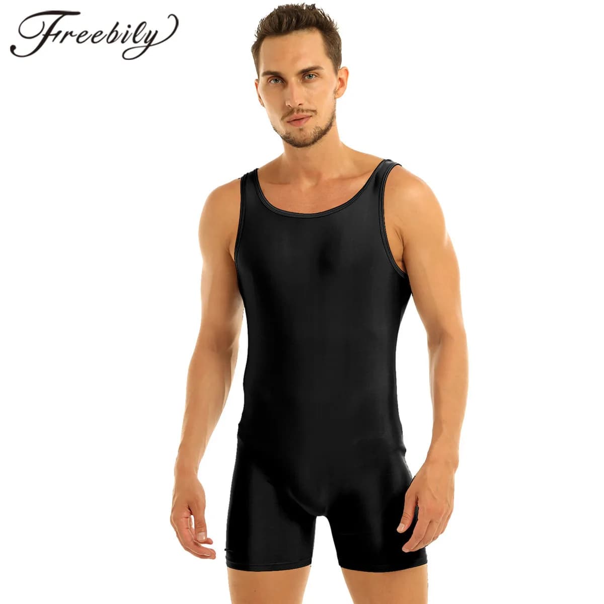 Mens Swimwear Sleeveless Stretchy One Piece Swimsuit Male Sports Gym Bodysuit Yoga Gymanstics Leotard Dance Biketard Unitard