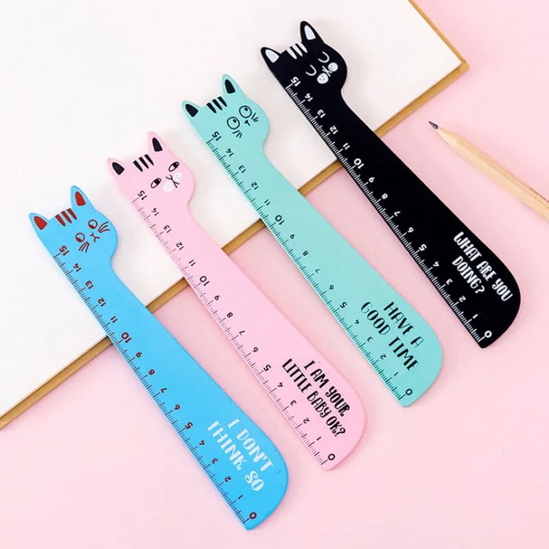 1pcs/lot Cute Cat Design Ruler Office School Supplies Wooden Rulers  Kids Study Funny stationery