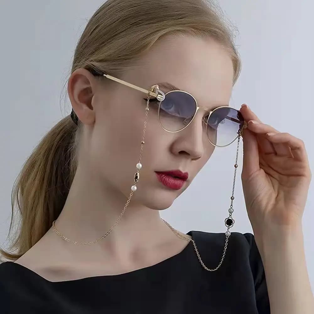 Eyeglasses Chain Round Crystal Flower Charm Beaded Chain Eyewear Retainer Sunglass Holder Strap Women Sweater Necklace