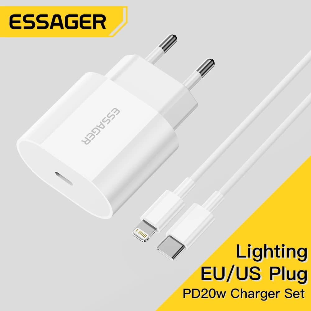 Essager 20W Charger Fast Charging Type-C Lightning Charger Set PD QC Quick Charge  For  iPhone 14 13 12 11 iPad Pro Max