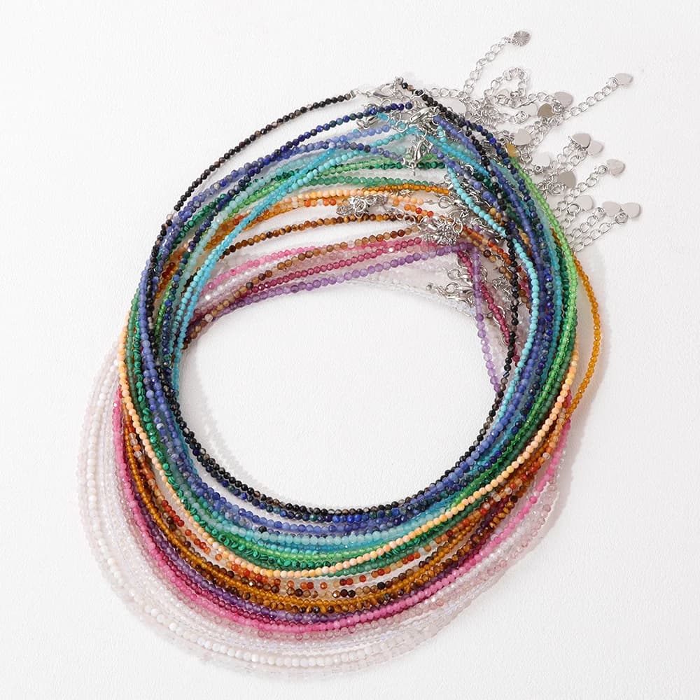 Mini Gem Stone Beaded Necklace 2mm Faceted Natural Agat Quartz Female Fashion Party Choker for Women Girl Jewelry Gift Wholesale