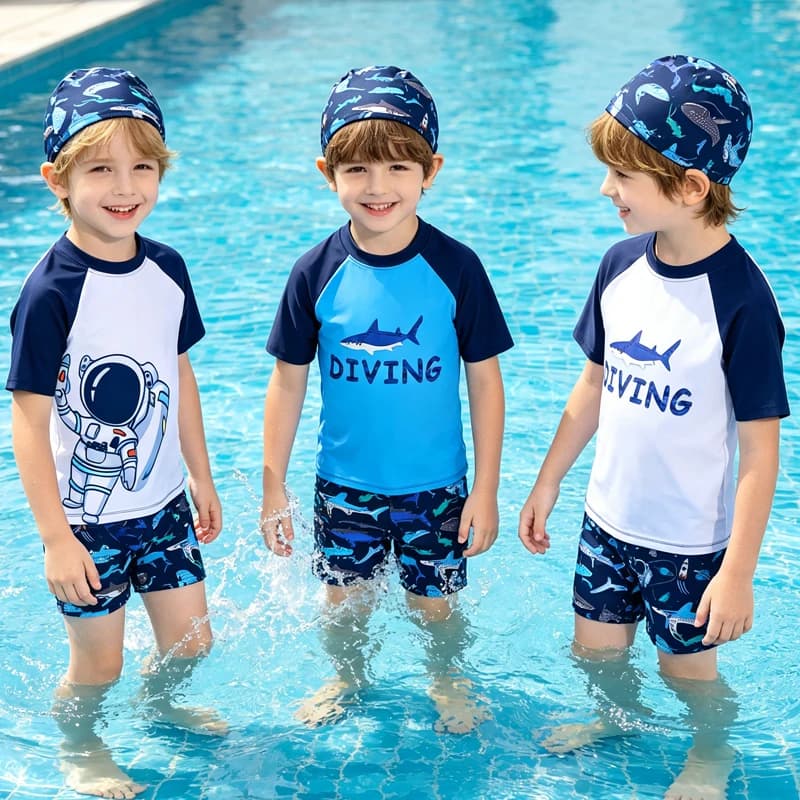 Kids Swimming Suits Children Swimsuit Boys Swimwear Set Cartoon Beachwear Surf Bathing Outfits for 4 5 6 7 8 9 10 11 12 13 Years