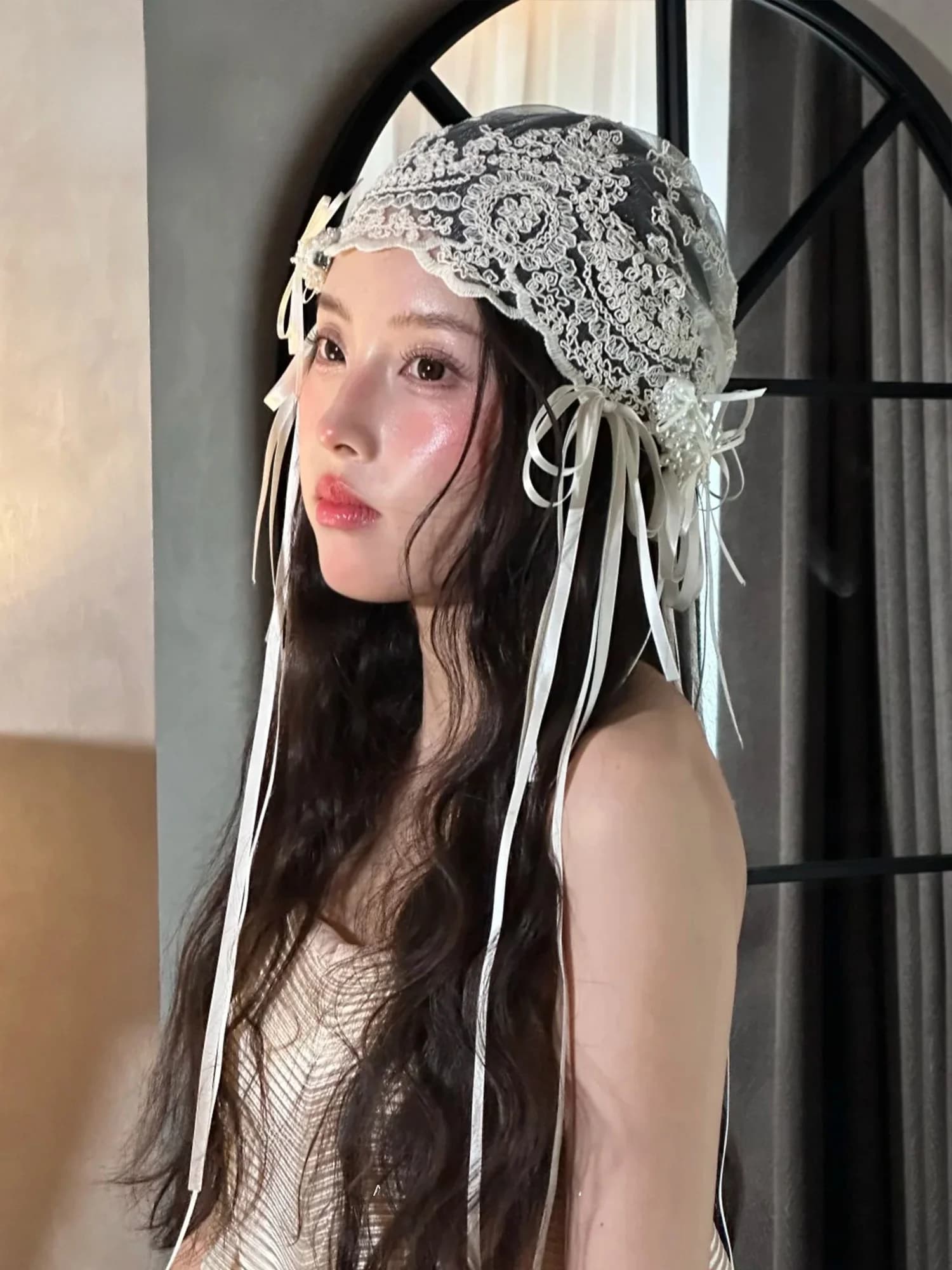 Bridal Vintage Lace Headpiece Veil Headscarf  Knot Hair Accessory Morning Robe Wedding Dress Accompanying Accessories