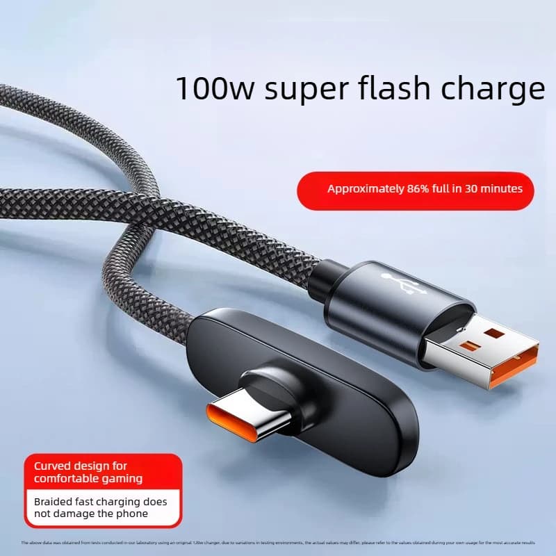 100W Fast Charging Cable Right Angle 90 Degree USB C Type C Data Cord Mobile Cell Phone Fast Charging Data Cable for Samsung MI