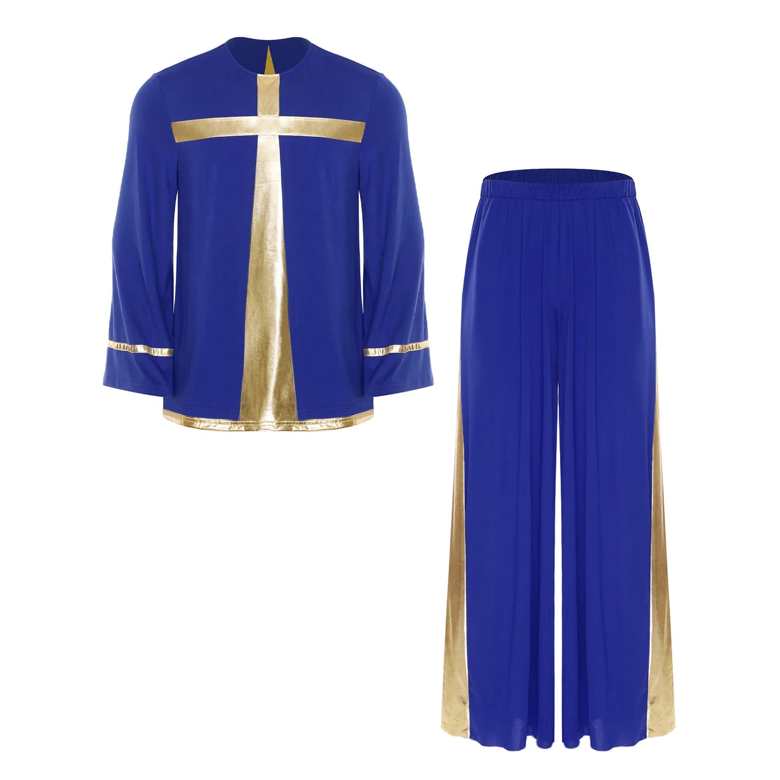 Men Church Choir Worship Praise Dance Costume Metallic Shiny Cross Tops Pants Halloween Carnival Pastor Priest Cosplay Clothes