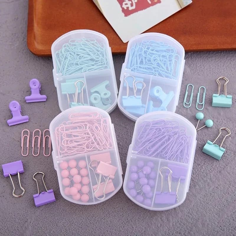 Colorful 3-in-1 Stationery Set - Cute Paper Clips, Binder Clips & Thumb Tacks Combo for School  Office Accessories