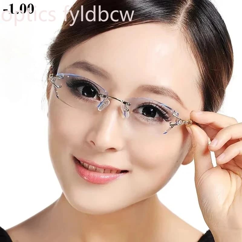Myopia Women's Glasses -100-125-150-175-200-250-275-300 Optical Prescription Custom Fashion Rimless Correction of Astigmatism
