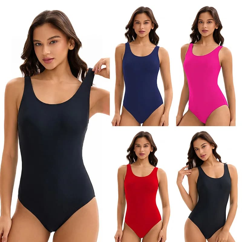 Womens One Piece Swimsuits  Athletic Full Coverage Bathing Swim Suit Color Block Slimming Swimwear Solid Beach Wear