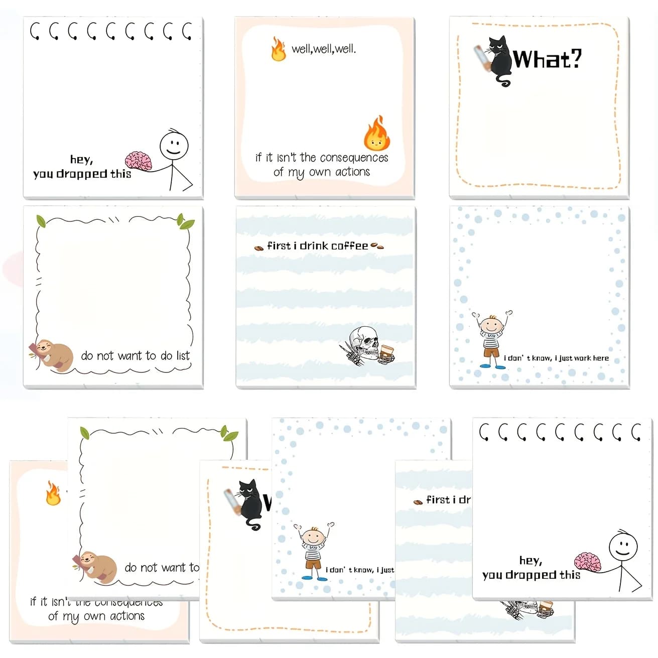 6/12 Pcs Fun Sticky Notes Self-Adhesive  For Use As Fun Memos At Work, School, Or Home 180/360 Sheets Of Humorous Sticky Notes