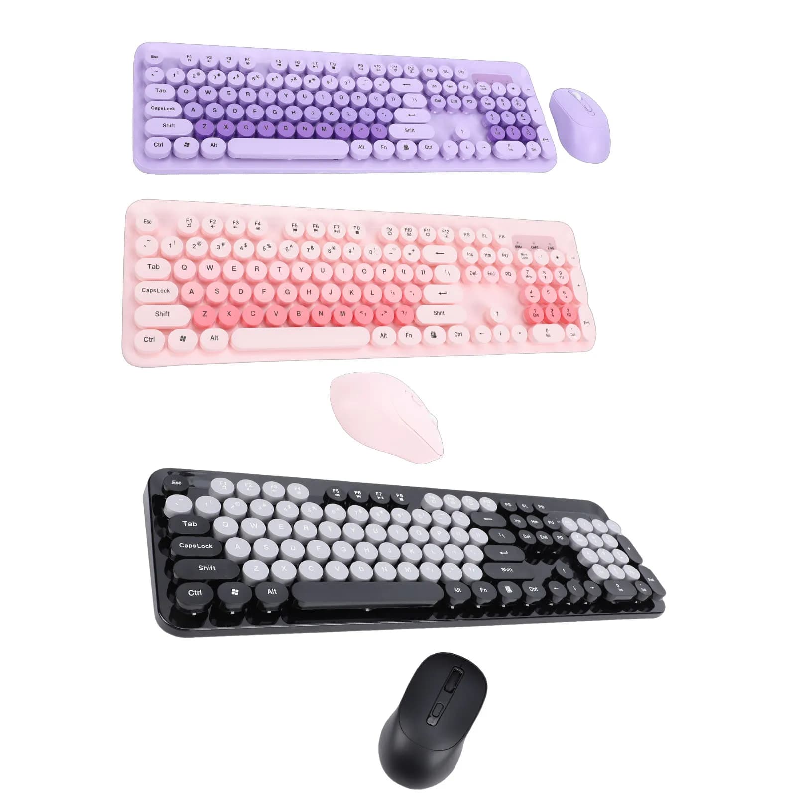 Wireless Keyboard Wireless Cute Keyboard and Mouse 104 Keys Typewriter  Retro Round Keycaps Keyboard for PC Laptop Desktop