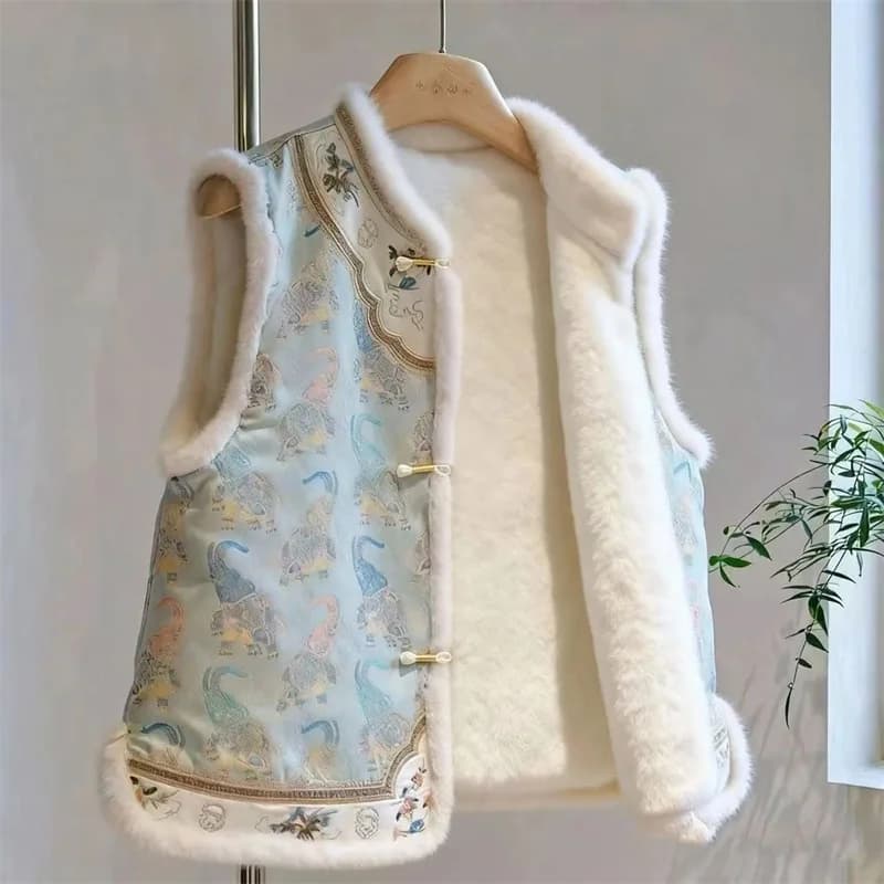 Women's Jackets and Vests  New Outerwear  Retro National Style Vest Jacket Women Plus Velvet Warm Fashion Joker  fur Collar Vest