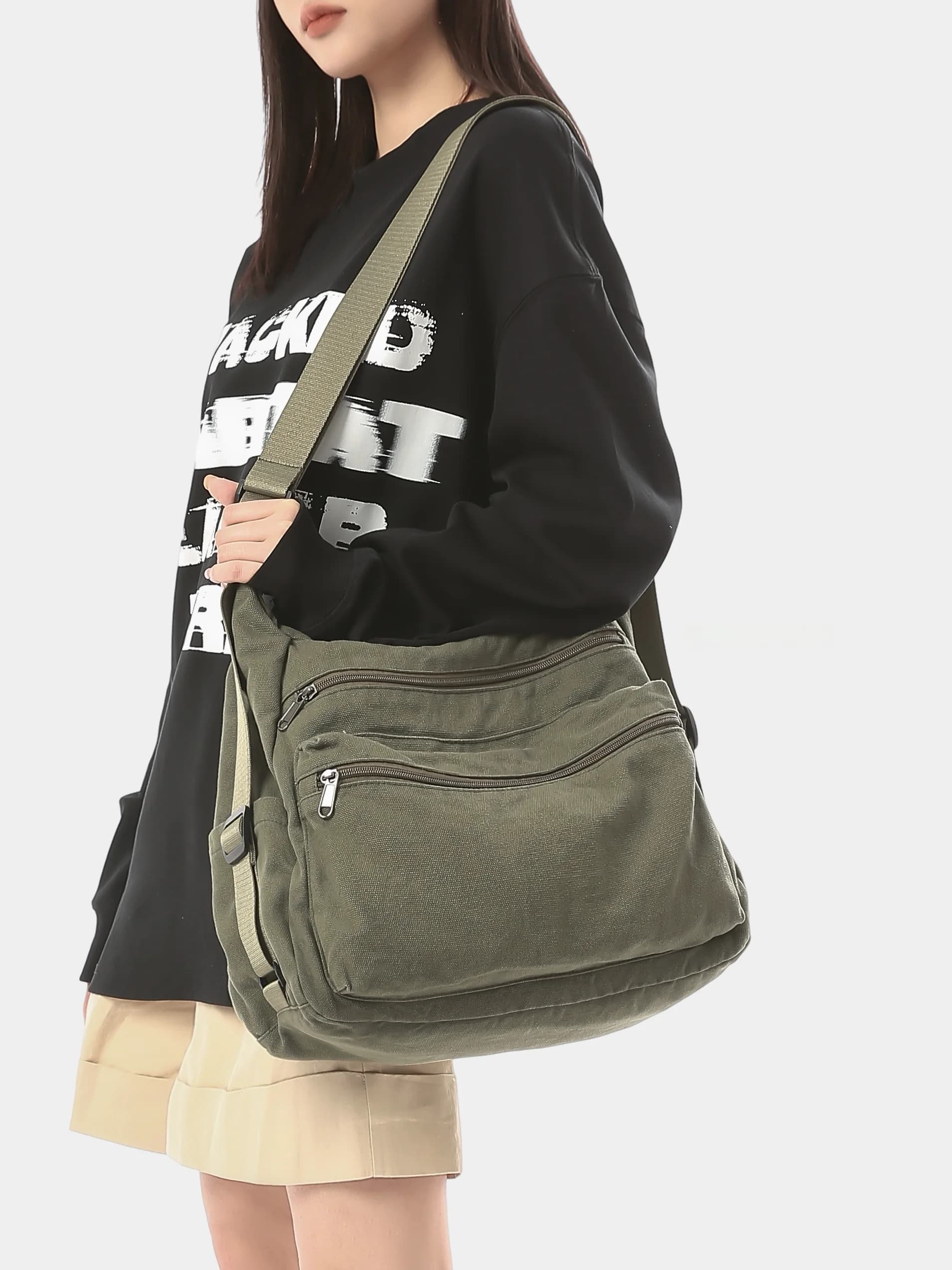 Retro Washed Canvas Crossbody Bag with Multiple Pockets Large Capacity Casual Commuting Shoulder Bag for Men And Women