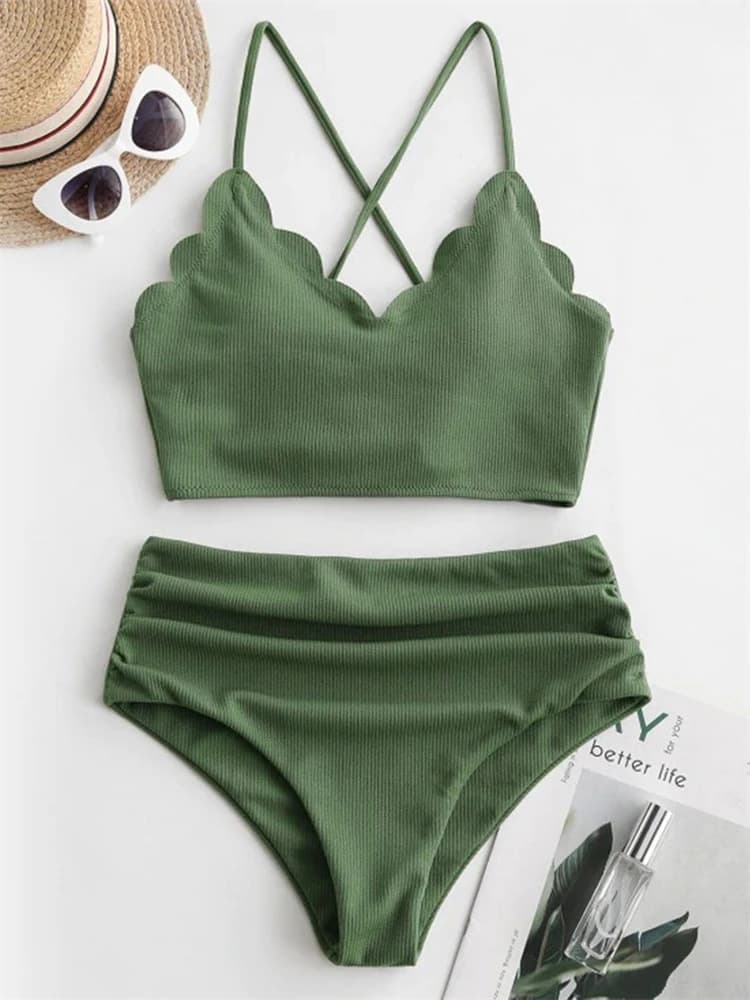 Bikini Women Swimsuit 2026 New Solid Ribbed Sling Bikinis Set Sexy High Waist Swimwear Summer 2 Piece Beach Bathing Suit Female