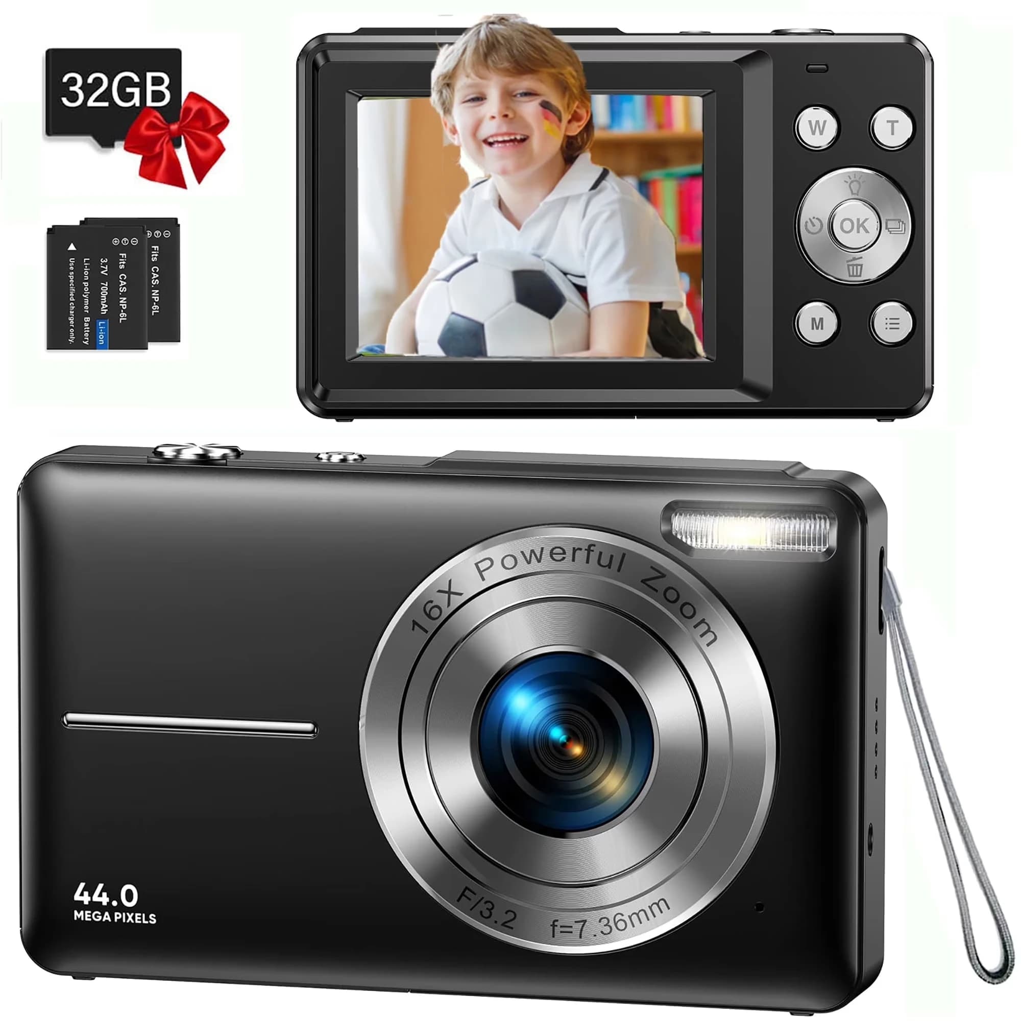 Digital Camera FHD 1080P Digital Camera for Kids Video Camera with 32GB Card 16X Digital Zoom Compact Point and Shoot Camera