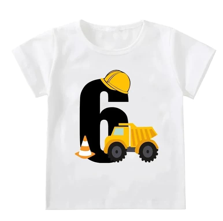 Funny Kids Boys T-shirts Baby Short Sleeve Cute Excavator Tops Children Fashion Tshirt 1-6Years Boy Construction Birthday Shirts