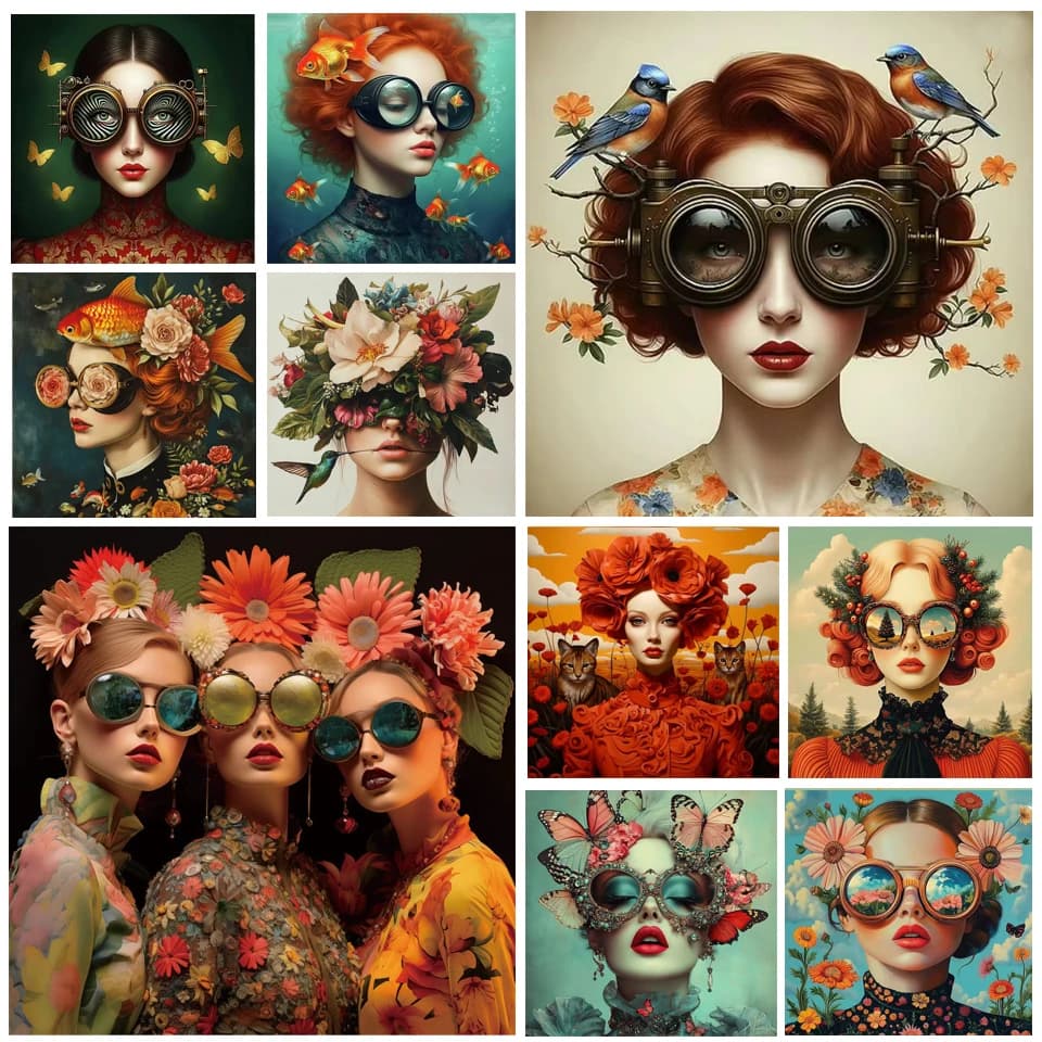 5D DIY Diamond Painting Art Surrealism Flowers Sunglasses Girl Bird Mosaic Embroidery Kit  Rhinestone Cross Stitch Home Decor