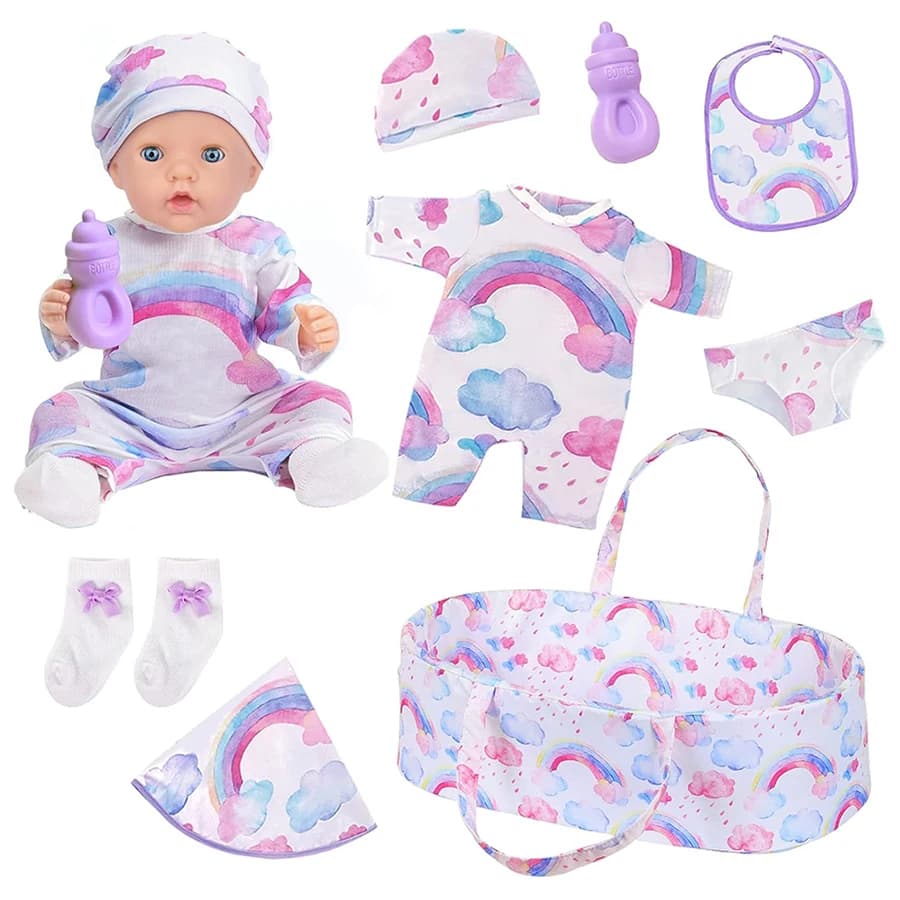 Fashion Doll Care Accessory Set for 14-18 Inch Baby Doll Outfit with Carrier, Pacifier, Bath Towel