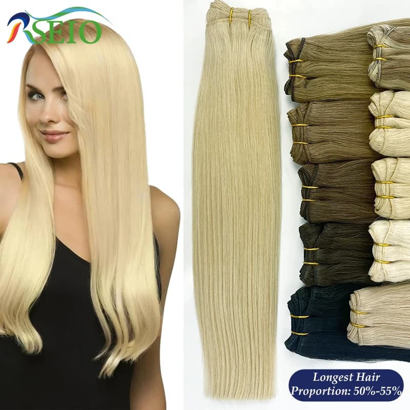 High Quality  Human Hair Wefts Extensions Hair Weaves Bundles Real Human Natural Hair  Straight  Black Brown Blonde Very Thick