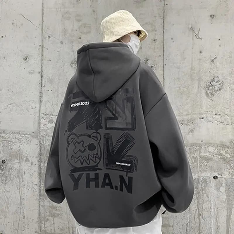 Heavyweight Hoodie Men's New Spring Autumn American High Street Gray Youth Boys Clothes Jacket Men's Fashion Loose Fit Fleece...