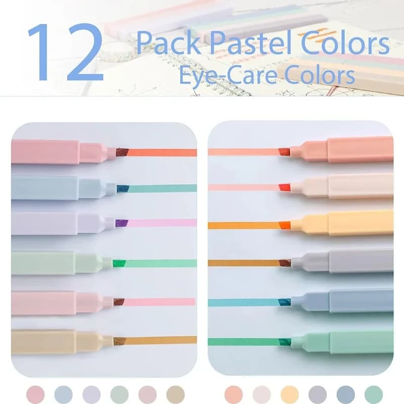 12Colors Highlighters Cute Pastel Pens  Bible Pens No Bleed With Soft Tip Aesthetics Pens Markers Kawaii Stationary For Students