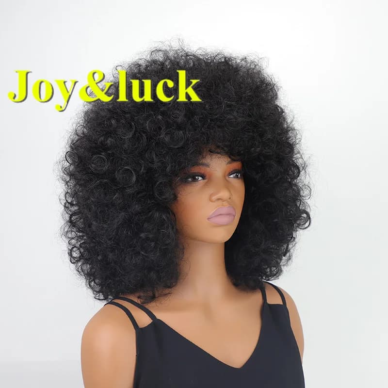 Synthetic Wigs  Cosplay Short  Curly  Black With  Bangs  Women Wig Afro  Kinky  Fluffy Female Curls Hair