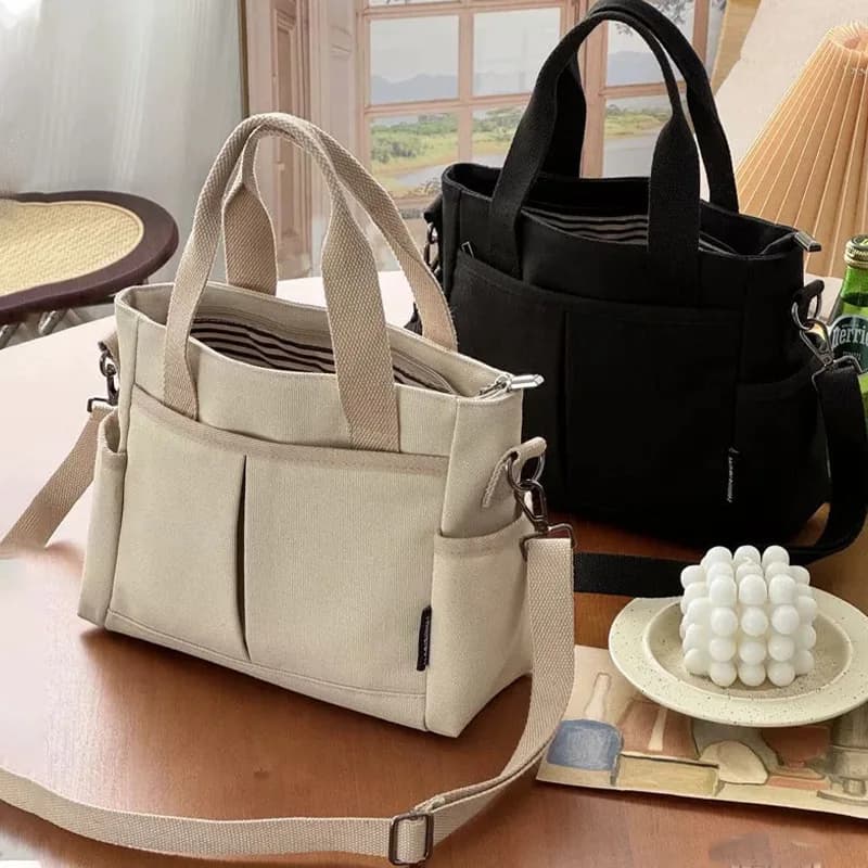Women's Bag Multiple Pockets Shoulder Bag Large Capacity Canvas Tote Handbag For Women Daily Commuting Shopping Bag