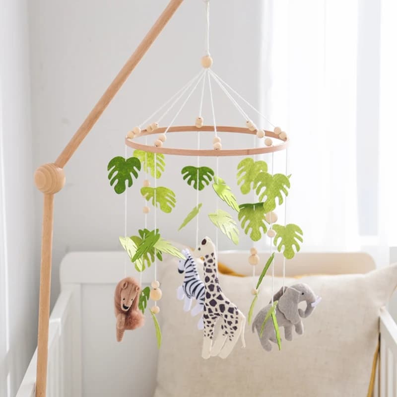 Baby Crib Mobile Wooden Wind Chime Bed Bell,Animal Crib Mobile With Music for Girls and Boys,Comfort Crib Hanging Bracket Toy