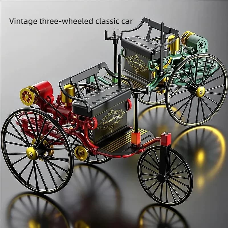 Alloy Retro Tricycle Toy Car Model Classic Simulation Vehicle DIY Assembly Model Rotatable Toy For Children Gift Collection