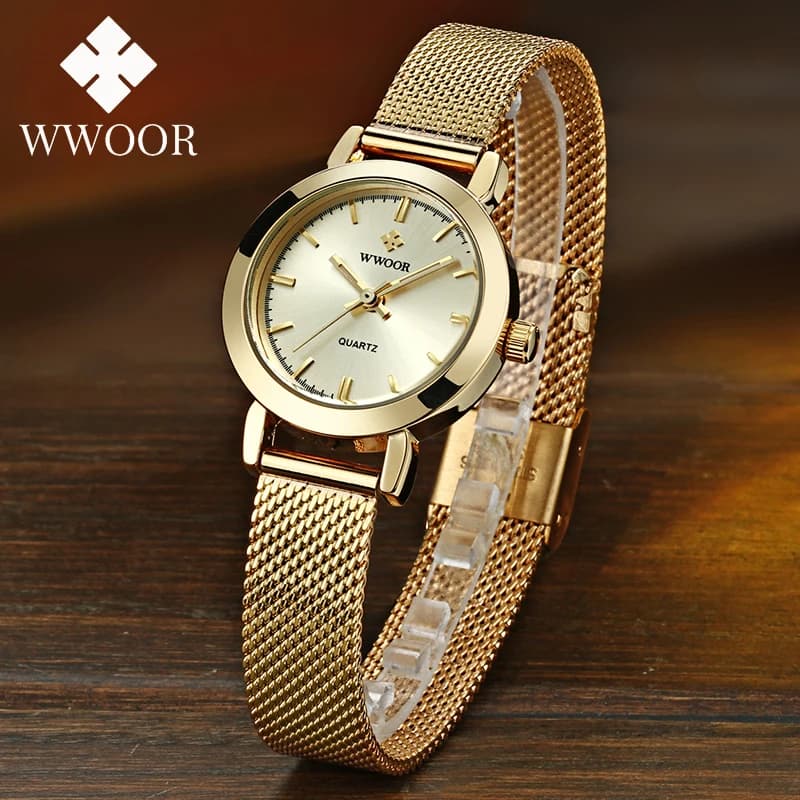 Relogio Feminino WWOOR Brand Women Watch Fashion Ladies Quartz Watches Bracelet Waterproof Simple Gold Mesh Luxury Women Watches