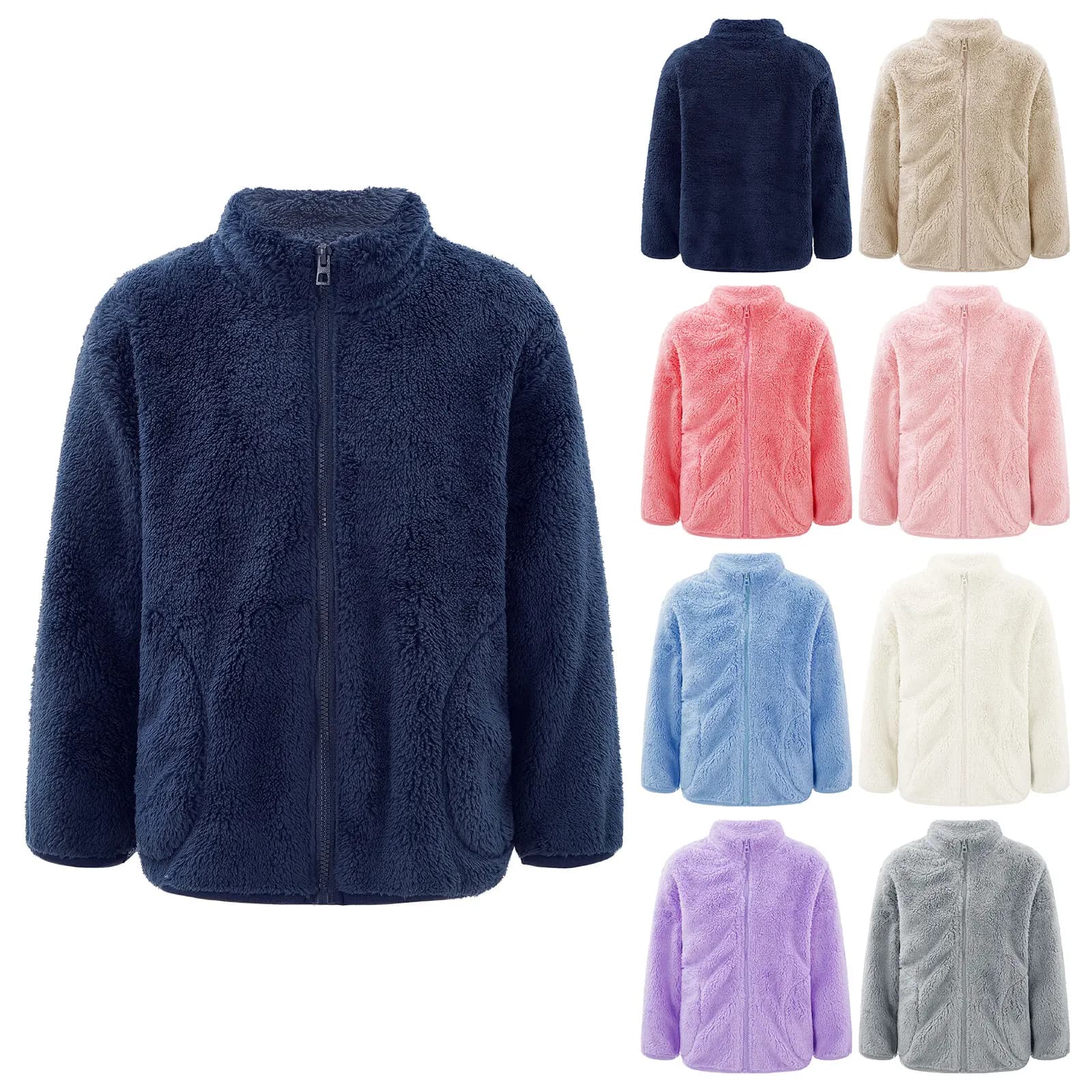 Girls Boys Warm Fleece Jacket Coat Full-Zip Turtleneck Tops with Pocket Fall Winter Outerwear for 2 Years-12 Years