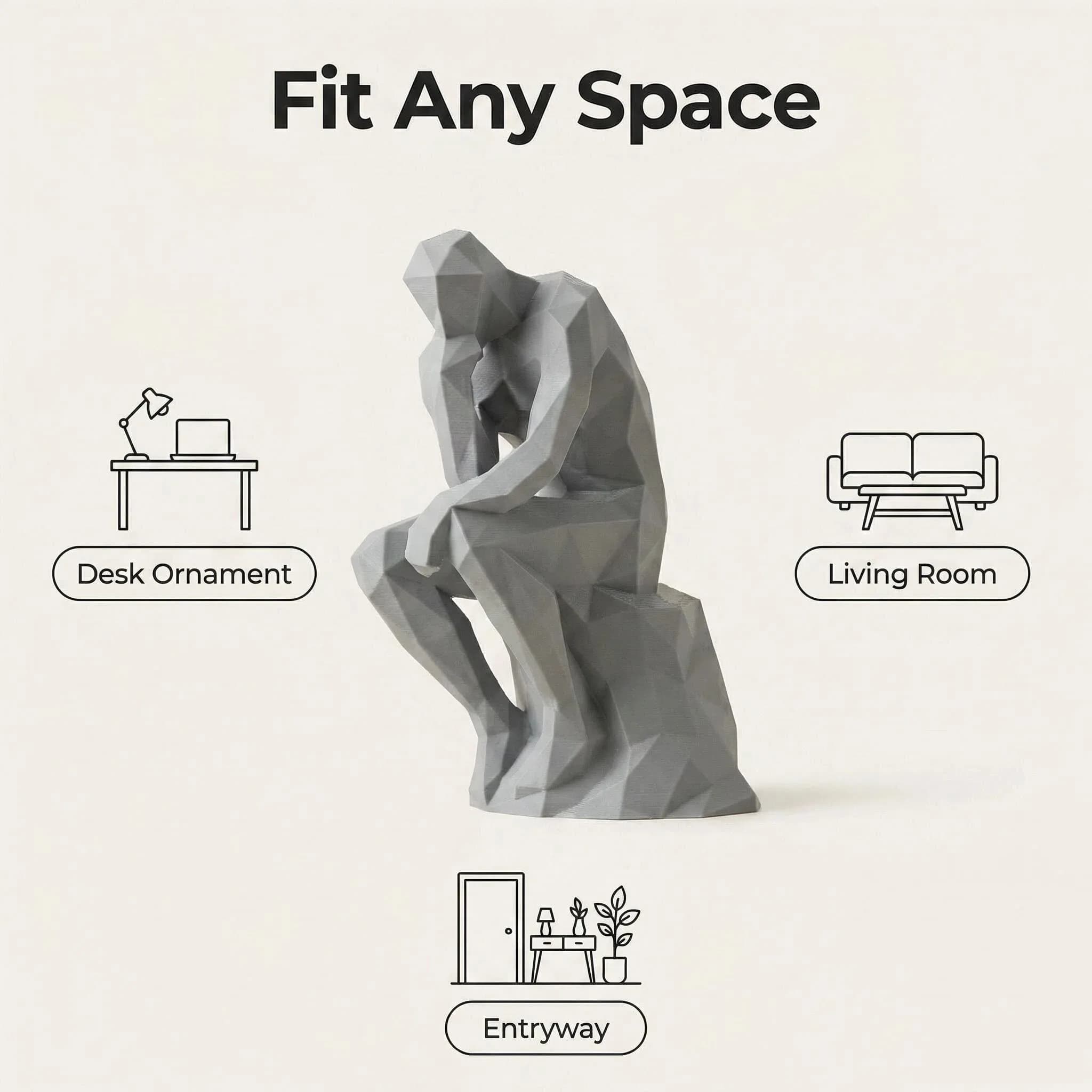 Modern Thinking Human Figurine, Geometric Plastic Sculpture for Desk, Home, Office, Living Room, Entryway, Minimalist Decor