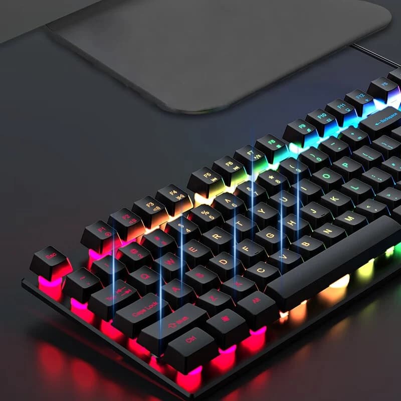 EWEADN Wired Mechanical Gaming Keyboard 104 Keys RGB Backlit, Silent Ergonomic Keyboard for PC Laptop, Windows, Office and Game