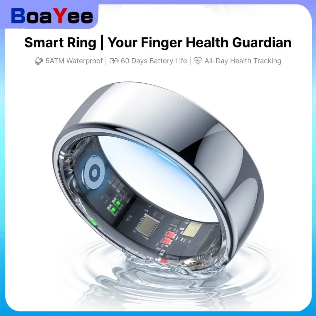 Smart Ring Health Tracker with Sleep & Skin Temperature Monitor, 5ATM Waterproof, Touch Control, 60 Days Battery Life