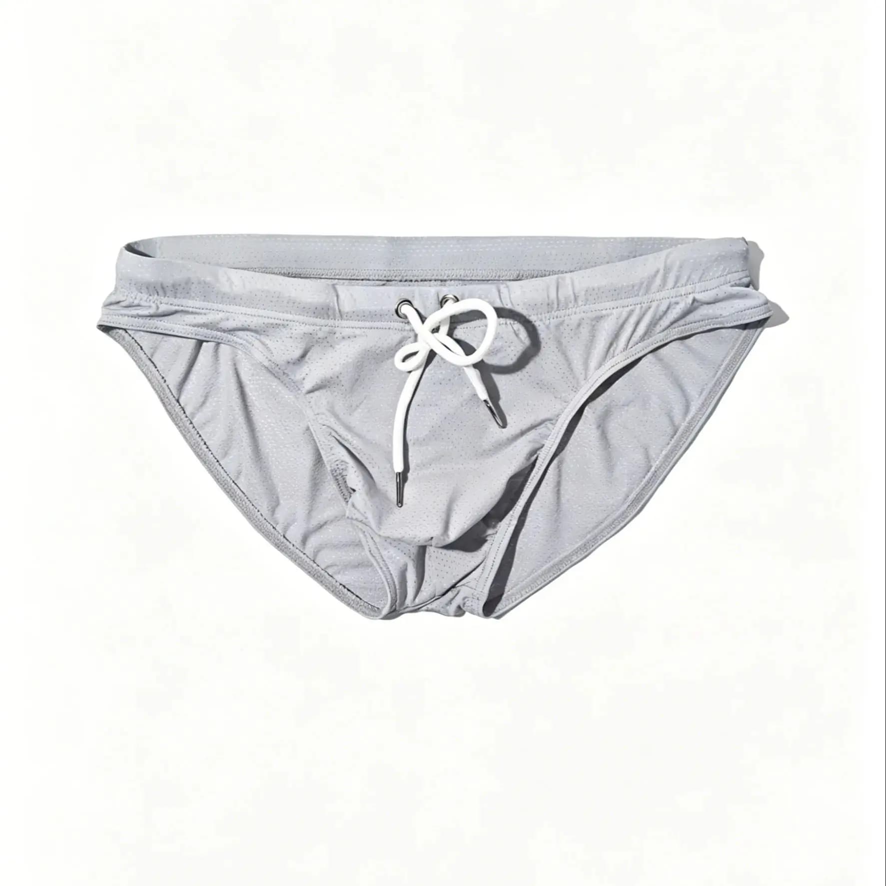 Men Summer Swimwear Swim Briefs Low Waist Bikini Beachwear Surf Board Shorts Solid Color Seamless Stretch Breathable Underpants