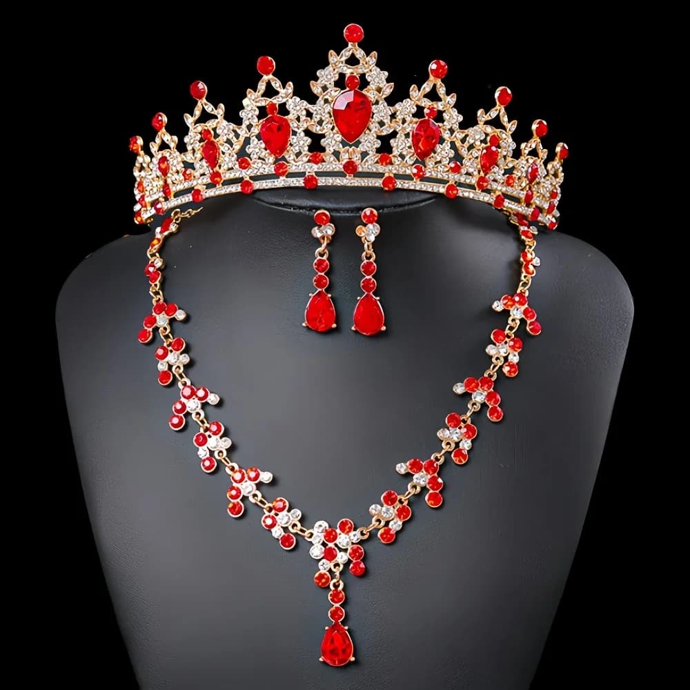 Fashionable and Elegant Bridal Accessories 3-Piece Set Wedding Crown Headpiece Necklace Earrings Wedding Dress Accessories