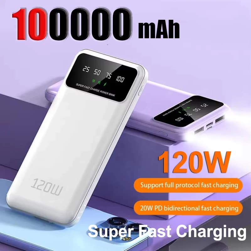 100000mAh Power Bank 120W Super Fast Charging Large Capacity Mobile Phone Power External Battery Mobile Phone Accessories
