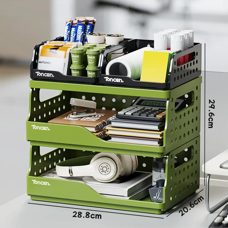 Stylish & Sturdy 3-Tier Desk Organizer with 2 Large + 2 Small Compartments – Stackable Office Storage Box