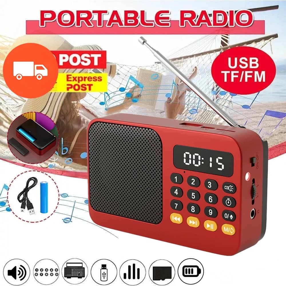 Portable FM Radio Bluetooth 5.0 Speaker TF Card U Disk MP3 Player One-key Recording 3.5mm Earphone Jack Outdoor Audio Player