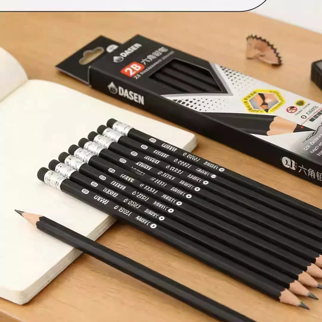 12 Pack 2B Pencils with Eraser Top, Basswood Black Barrel Pencils for Students Exam, Sketching & Office Writing