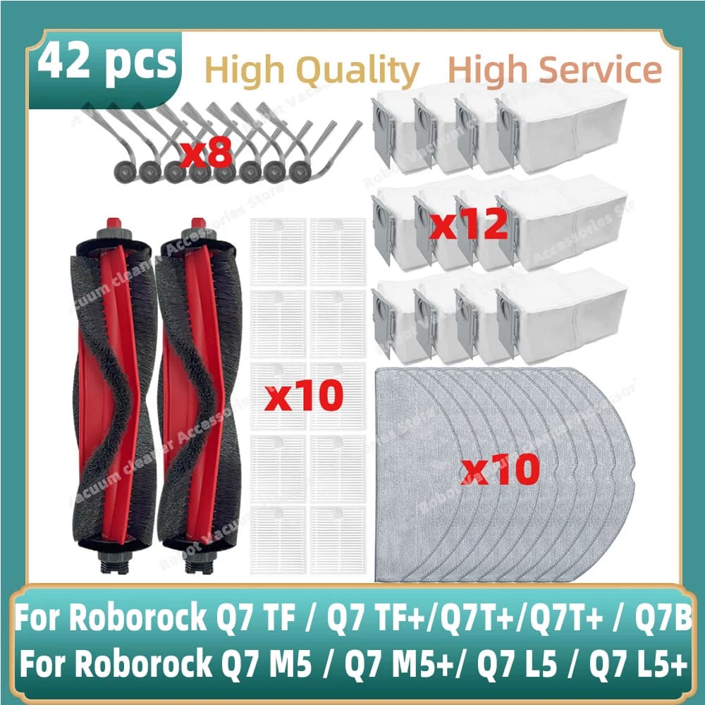 Fit For ( Roborock Q7 M5 / Q8 / Q7 L5 /  Q7 L5+ / Q7 TF / Q7 TF+/  Q7B / Q7T+ / Q7 BF+ ) Parts Main Side Brush Filter Bag