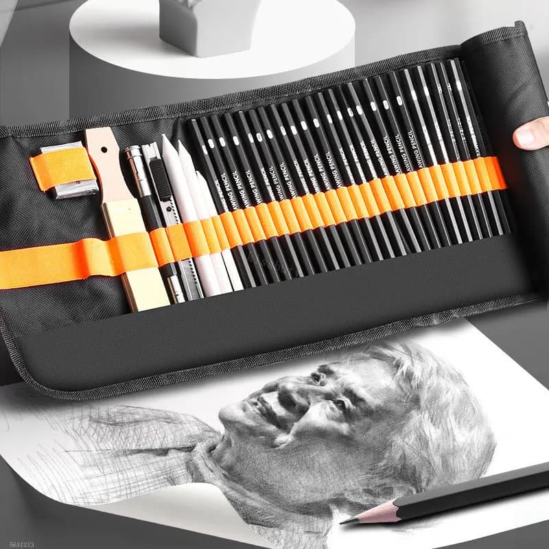 27/38/47Pcs Sketch Pencils Set with Roll Up Canvas Bag, Art Drawing Supplies Including Charcoals & Kneaded Eraser