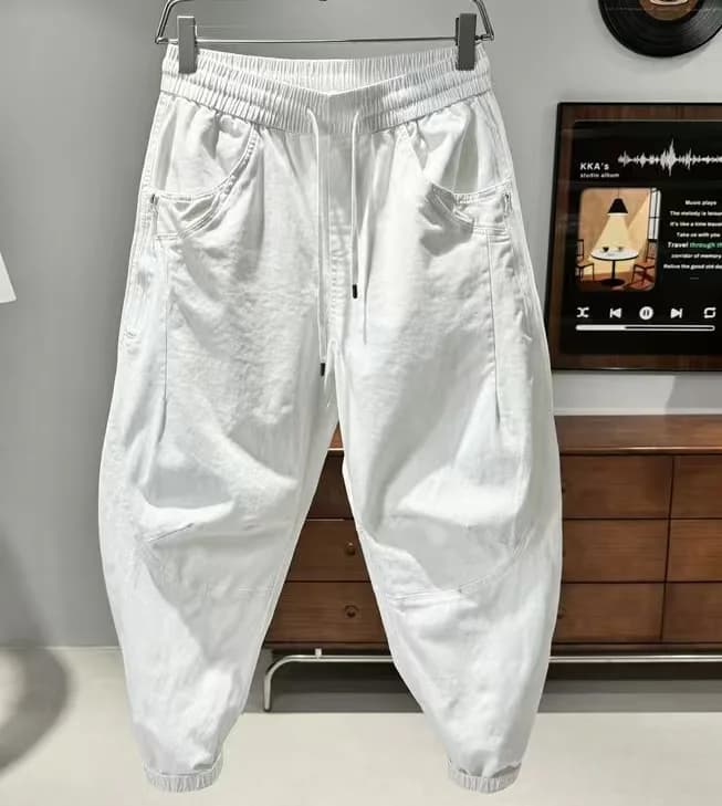 Men's Casual Trousers Loose Fit American Workwear Pure Color Fashionable Harlan Pants Autumn Winter Trendy Elastic Waist