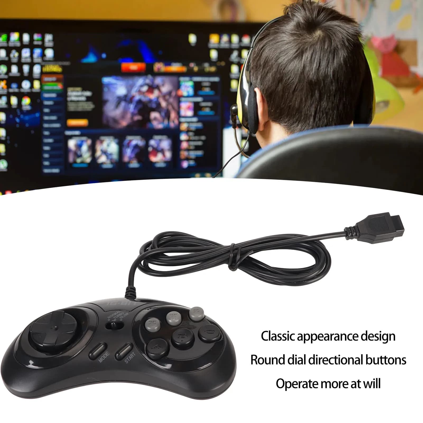 for Sega Controller 9 Pin 16Bit  Handheld Ergonomic  Portable Gamepad Controller for Sega Controller for Sega Gamepad