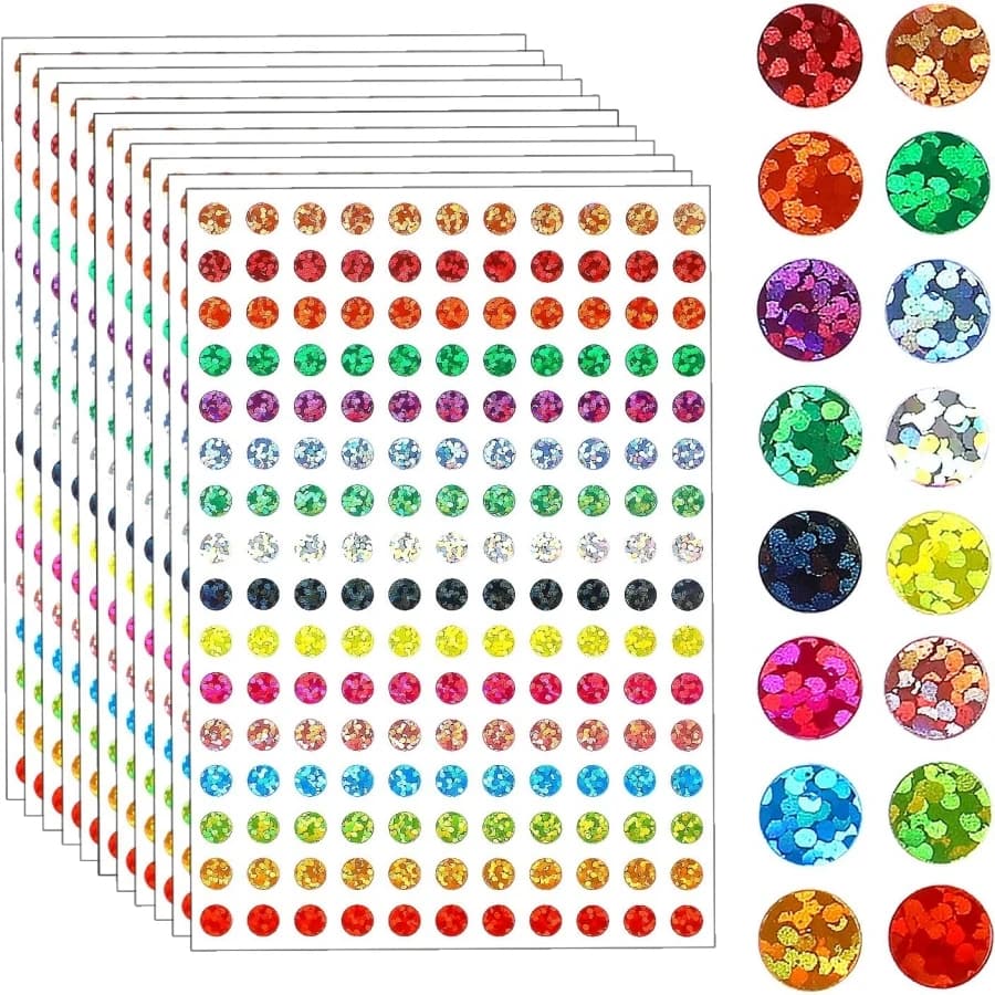10 sheets Coded Labels Laser Shiny Dot Stickers 1/4 inch dot labels 16 color styles of color coded label stickers for office