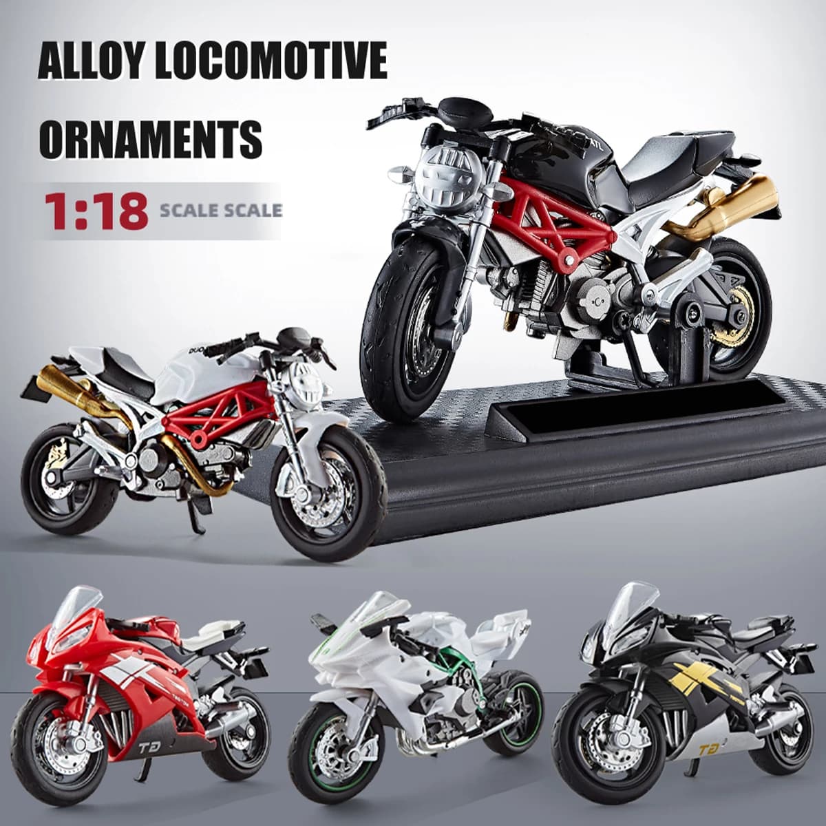 Model Diecast Motocycle Toys Ornament, 1:18/1:36 Car Rotating Rubber Rires Desktop Ornament Gifts