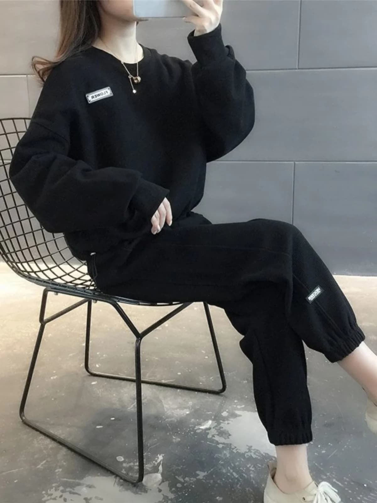 Casual Sportswear Set Women's Spring Autumn New Fashion Loose Sweatshirt Pants Running Two Piece Set Comfortable Cotton round...