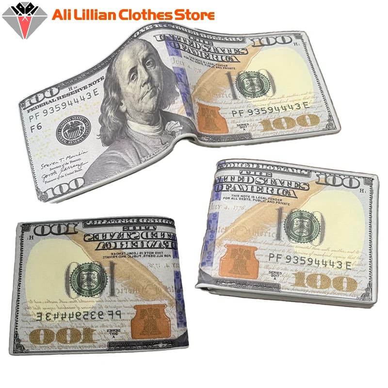 Men's Wallets With 100 US Dollar Pattern Funny Wallet For Boys Kids PU Leather Money Bag Gift Teens Students Purse Monederos