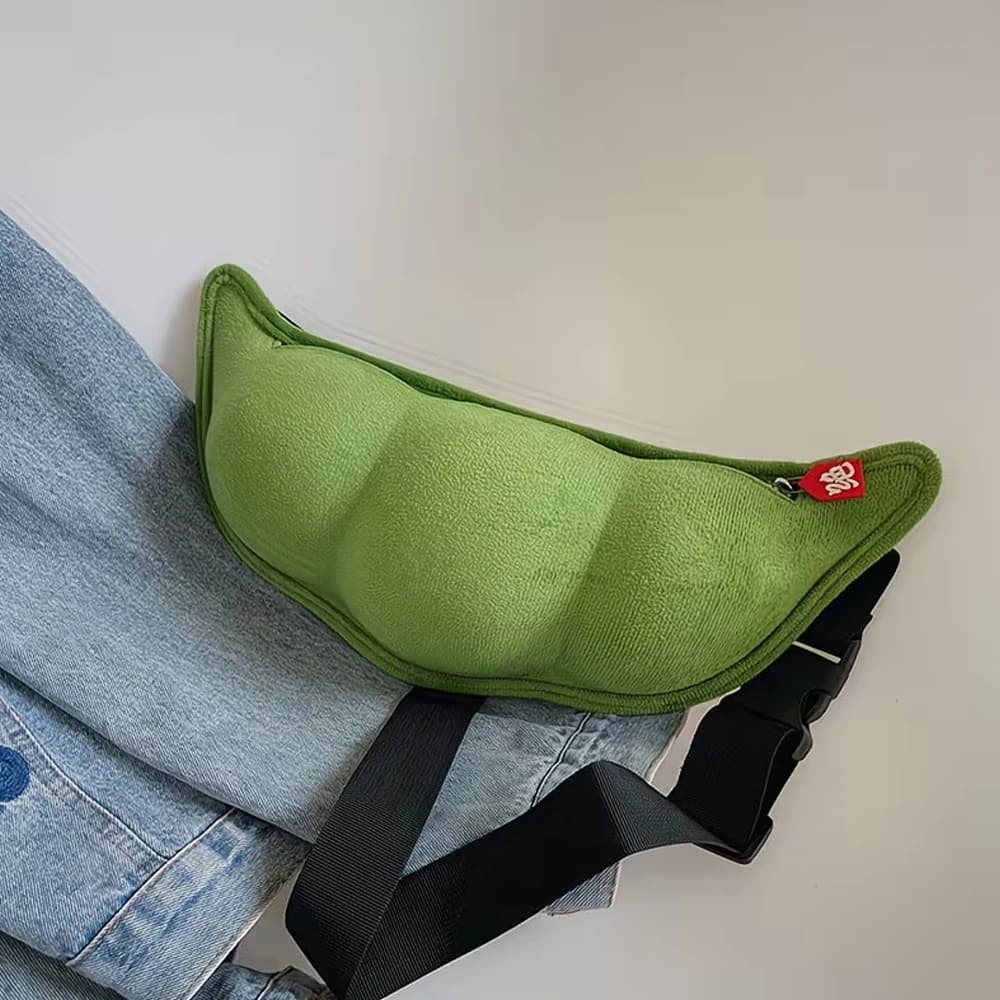 Girls' Bags with Large Capacity, Soft and Cute Plush, Quirky and Adorable Pea-Shaped Design, Single-Shoulder Crossbody Women's Chest Bag