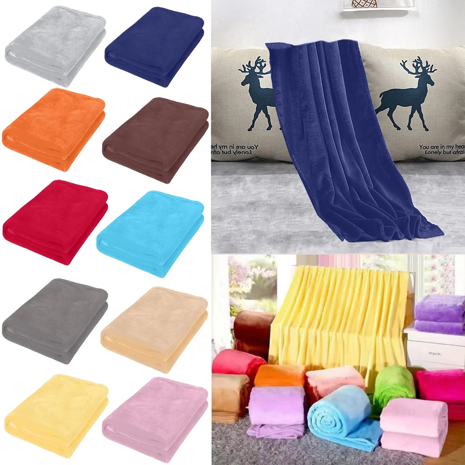 Winter Flannel Blankets For Beds Solid Blue Soft Warm Thin Coral Fleece Bedspread Sofa Cover Faux Fur Plaid Blanket