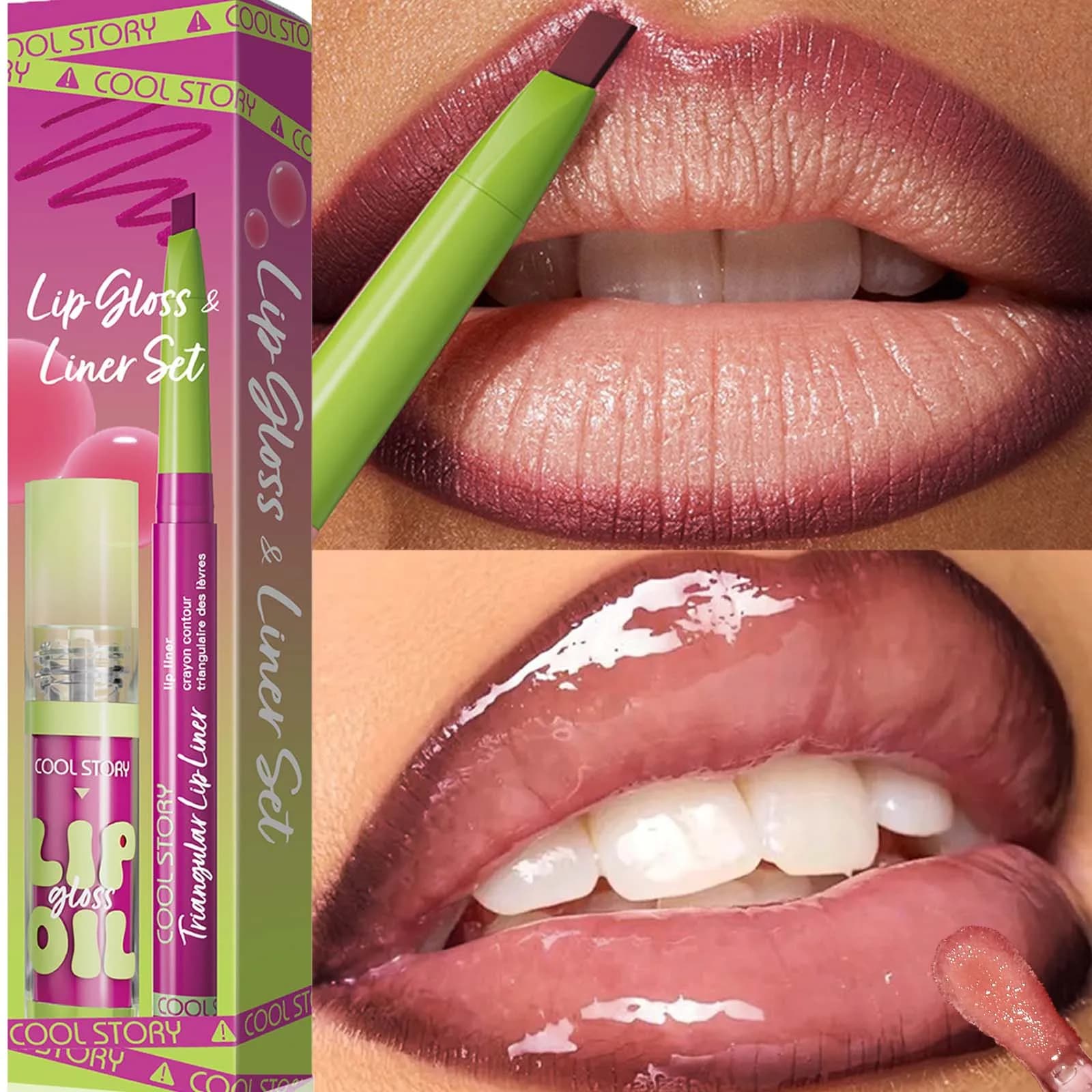 2pcs Lips Contour Makeup Kit Matte Lip Liner with Moisturizing Plumping Lip Gloss Lip Oil Combo Set  Lips Cosmetics